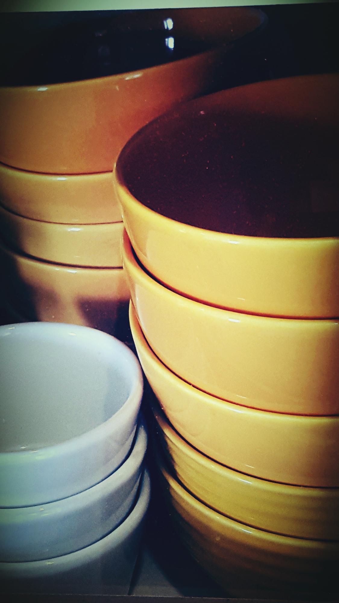 Stacked plates and kitchen tools